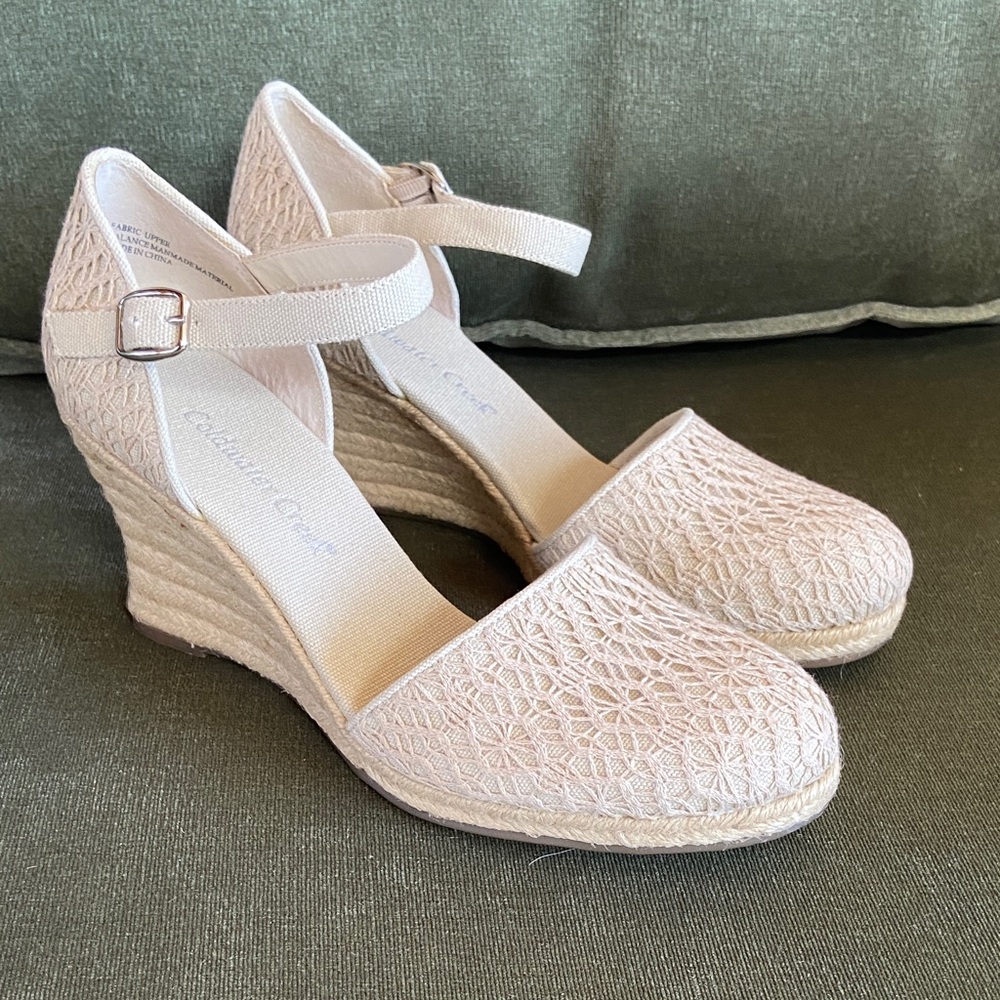 Coldwater Creek Cream Woven Espadrille Wedge Sandals